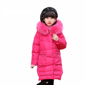 Girls Long Winter Down Jacket with Hood, very warm