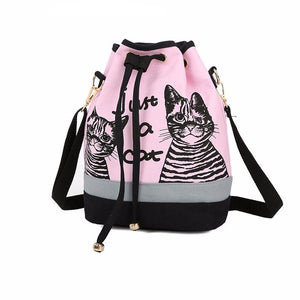 31cm Lovely Cat Prints School Backpack with Drawstring - Free Shipping to N.A.