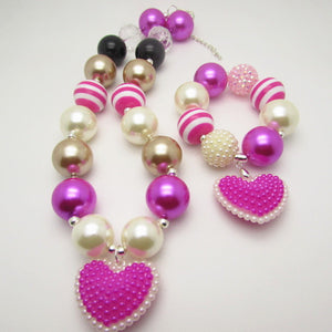 Kids Heart Jewelry Set Beaded 42cm Necklace & Bracelet. Free shipping to N.A.