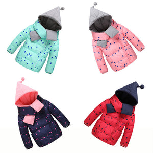 Kids Down Jacket Hooded with Built in Scarf - Free Shipping to N.A.