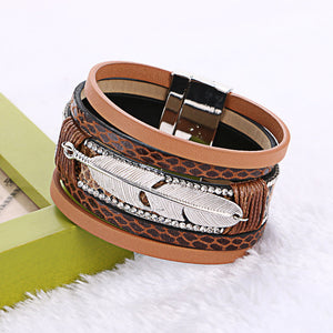19cm Fashion Handmade Alloy Feather Leaves Multilayer Wide Magnetic  - Free Shipping to N.A.