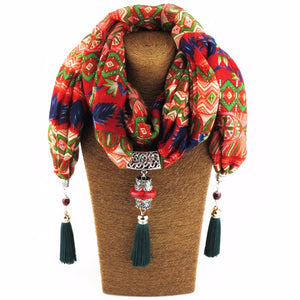 Chiffon Silk Scarf Necklace w/Buddha Beads - Free Shipping Throughout North America - Please allow 15-30 days