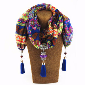 Chiffon Silk Scarf Necklace w/Buddha Beads - Free Shipping Throughout North America - Please allow 15-30 days