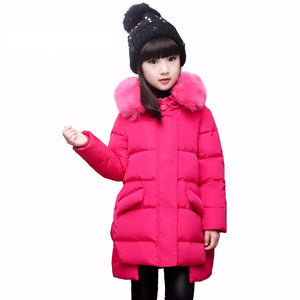 Girls Long Winter Down Jacket with Hood, very warm