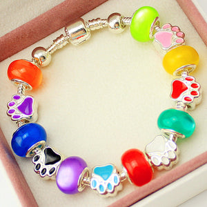 20 cm Rainbow Silver Plated European Brand Style Bear Claw Opal Beads Bracelets - Free Shipping to N.A.