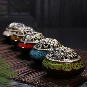 Ceramic Buddha incense burner w/base copper alloy - Free Shipping Throughout North America