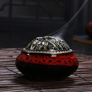 Ceramic Buddha incense burner w/base copper alloy - Free Shipping Throughout North America