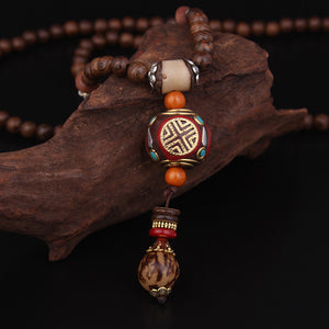 Handmade sandalwood gold pendant necklace - Tibetan - Free Shipping Throughout North America - Please allow 15-30 days