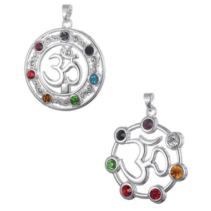 Hindu Yoga Symbol Om 7 Chakra Rhinestones Necklace & Pendant - Free Shipping Throughout North America - Please allow 15-30 days