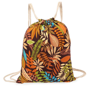 43cm Leaf and Caterpillar Canvas Drawstring Backpack Gym Beach Pool Bag - Free Shipping to N.A.