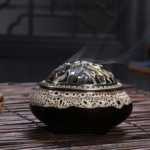 Ceramic Buddha incense burner w/base copper alloy - Free Shipping Throughout North America