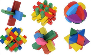 Brain Teaser Toy 6pcs Gift Box Magic Wood Jigsaw Puzzle 7.5cmx7.5cmx7.5cm - Free Shipping to N.A.