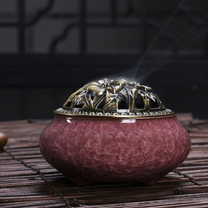 Ceramic Buddha incense burner w/base copper alloy - Free Shipping Throughout North America