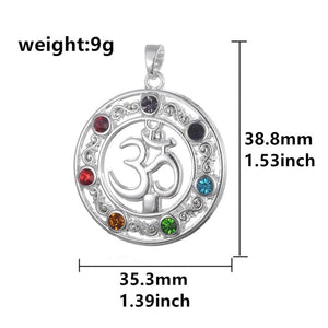 Hindu Yoga Symbol Om 7 Chakra Rhinestones Necklace & Pendant - Free Shipping Throughout North America - Please allow 15-30 days