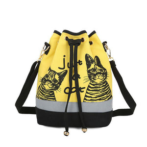 31cm Lovely Cat Prints School Backpack with Drawstring - Free Shipping to N.A.