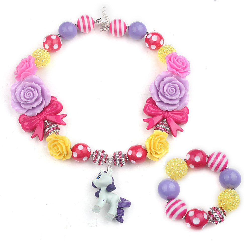Cartoon children beaded 41cm necklace & bracelet sets - Free Shipping to N.A.