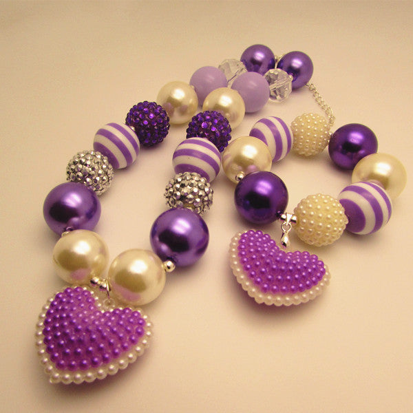 Kids Heart Jewelry Set Beaded 42cm Necklace & Bracelet. Free shipping to N.A.