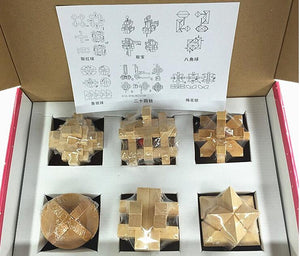 Brain Teaser Toy 6pcs Gift Box Magic Wood Jigsaw Puzzle 7.5cmx7.5cmx7.5cm - Free Shipping to N.A.