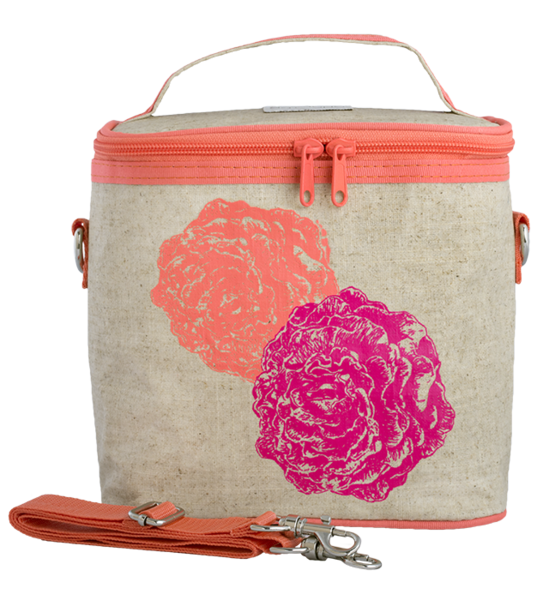 Neon Orange & Pink Peonies Large Cooler Bag