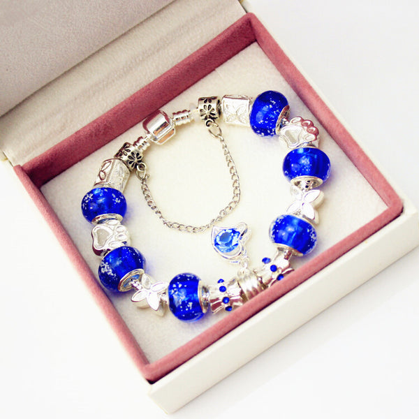 Crystal Heart Silver Plated Charm Bracelet – beadsnfashion