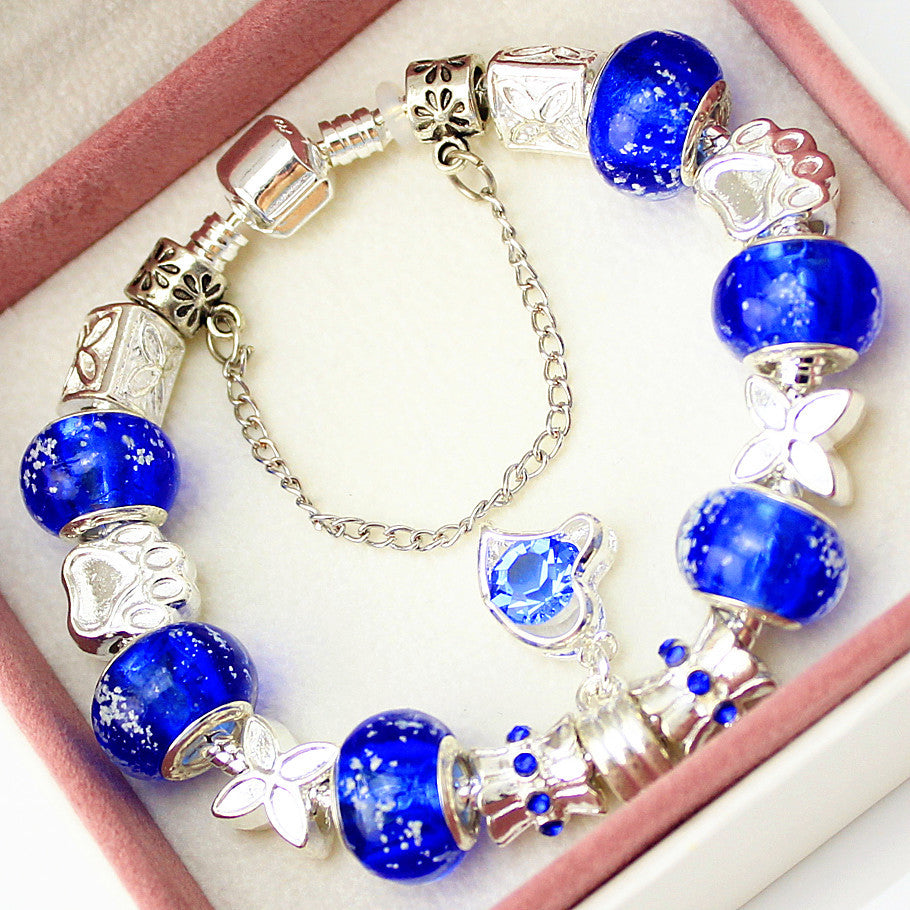 20cm European Brand Silver Plated Crystal Heart Charm Bracelet - Free Shipping to N.A.
