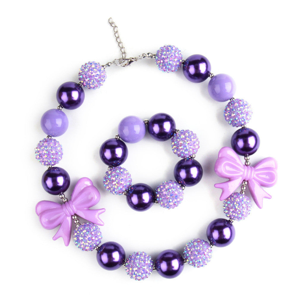 Purple Kids Beads Charm 40cm Necklace with A Bracelet - Free Shipping to N.A.
