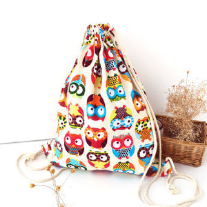 40cm  Cotton Fabric Owls Backpack Beach and Pool Drawstring Bag - Free Shipping to N.A.