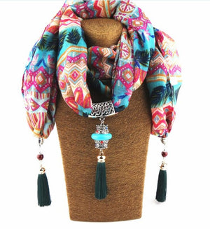 Chiffon Silk Scarf Necklace w/Buddha Beads - Free Shipping Throughout North America - Please allow 15-30 days
