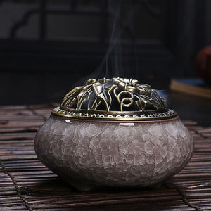 Ceramic Buddha incense burner w/base copper alloy - Free Shipping Throughout North America