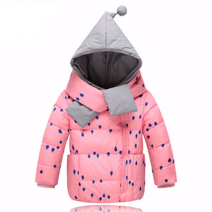 Kids Down Jacket Hooded with Built in Scarf - Free Shipping to N.A.