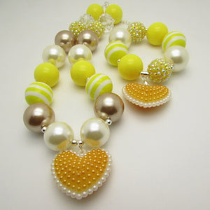 Kids Heart Jewelry Set Beaded 42cm Necklace & Bracelet. Free shipping to N.A.