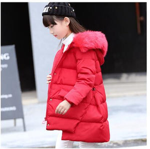 Girls Long Winter Down Jacket with Hood, very warm
