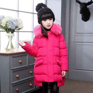 Girls Long Winter Down Jacket with Hood, very warm